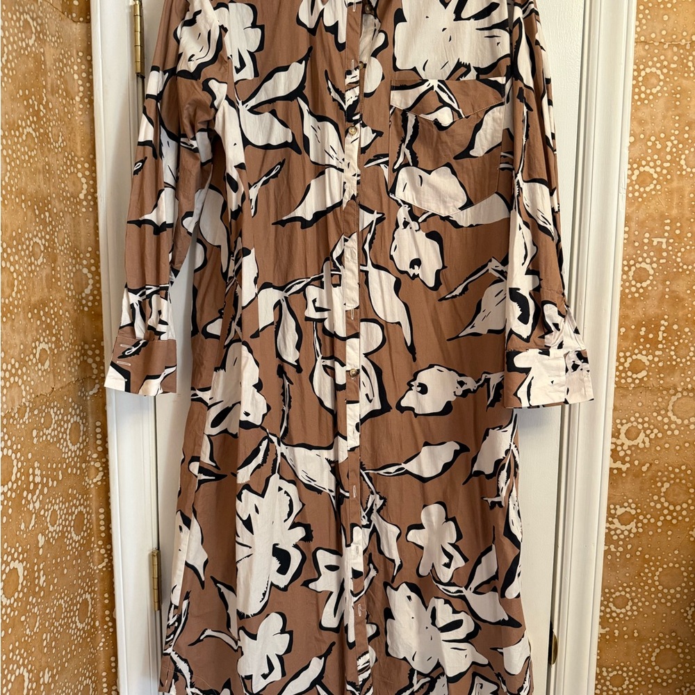 Anthropologie Floral Long Sleeve Dress in Brown and White